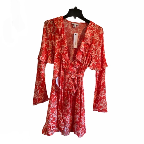 TOPSHOP Floral Ruffle Long Sleeve Wrap Minidress NWT - Picture 5 of 5